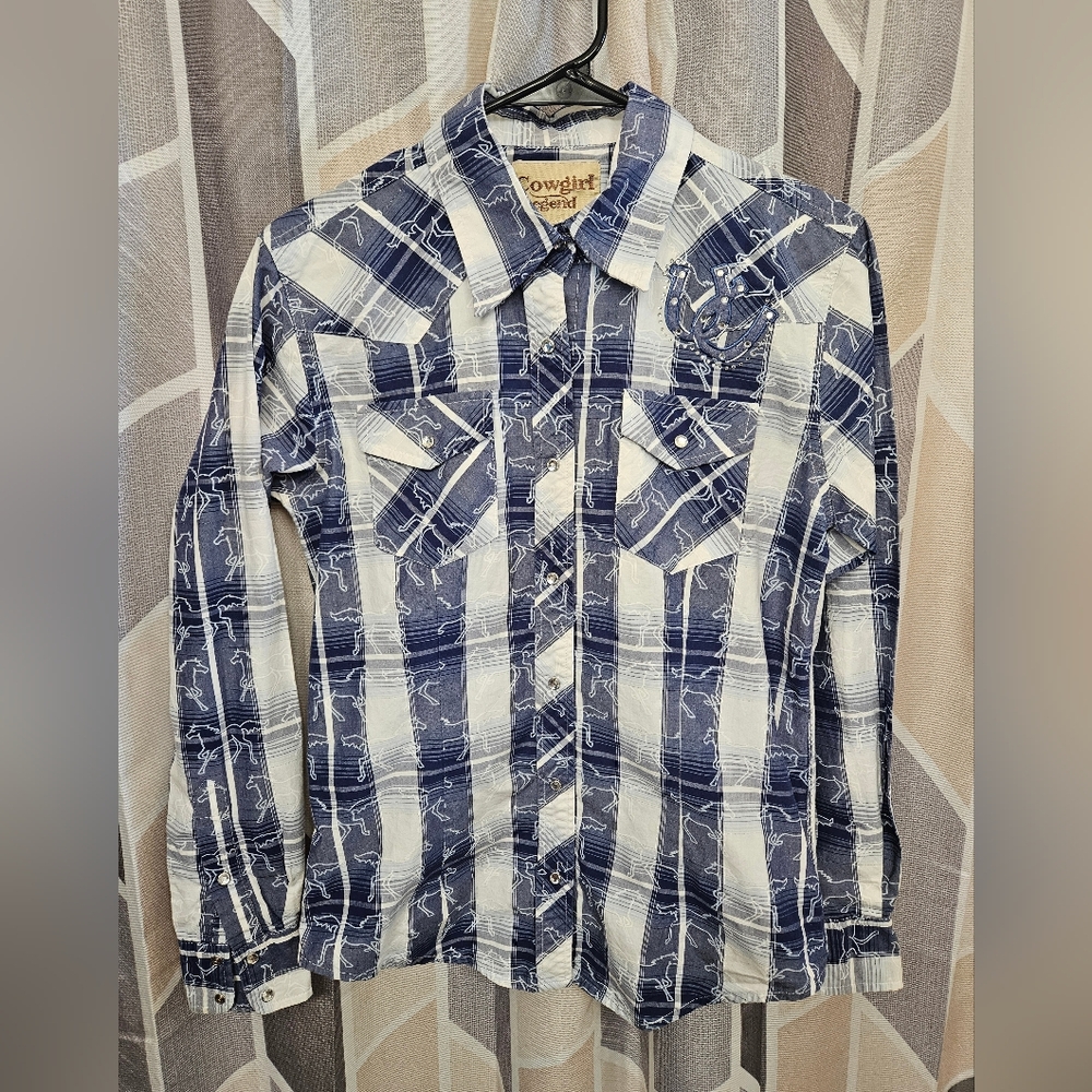 Blue and White Plaid Button-Up Shirt